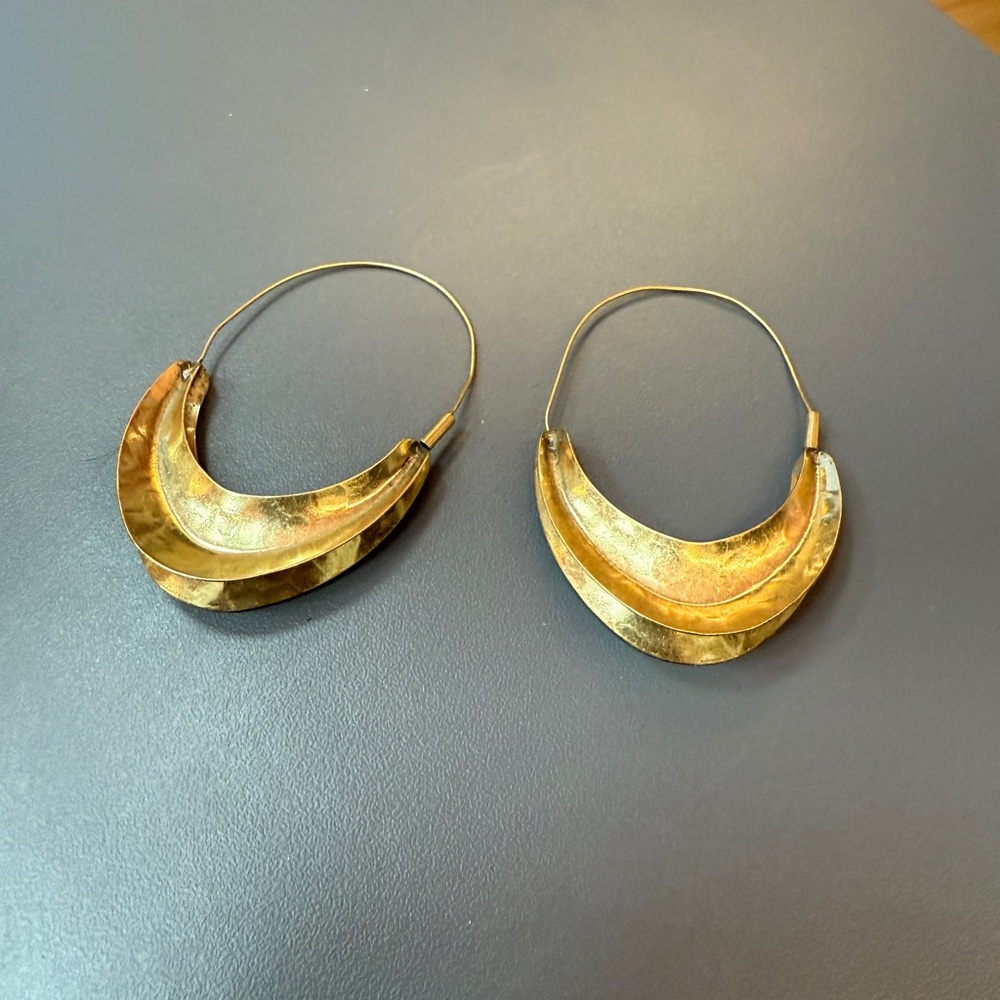 Gold Crescent Double-Layer Hoop Earrings